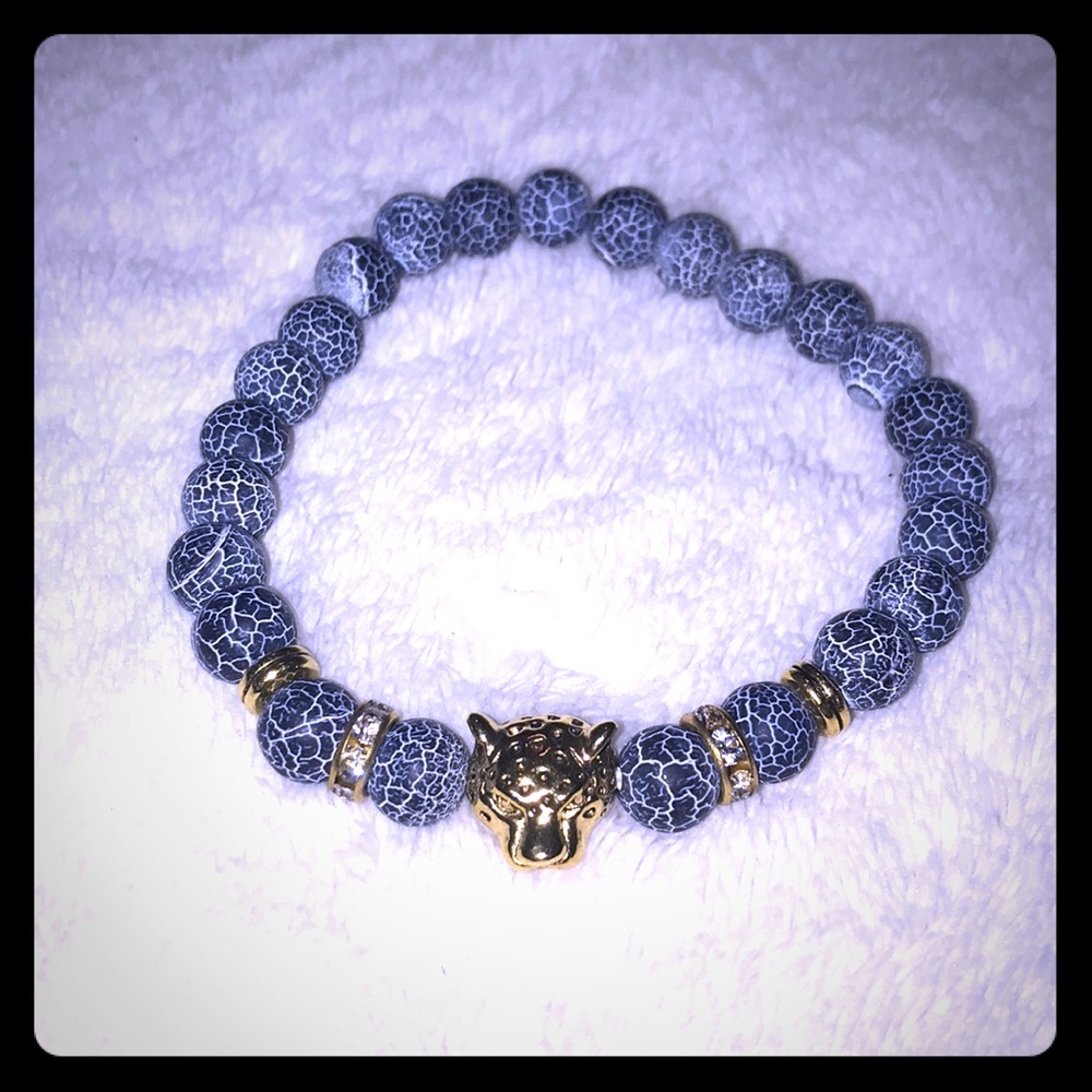 🚨🔥New Blue Natural Lava Rock Leopard Bracelet🔥